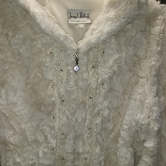 Joseph Ribkoff - lvory Faux Fur Zip-Up Hooded Jacket w/ Front Embellishments - Picture 8 of 11